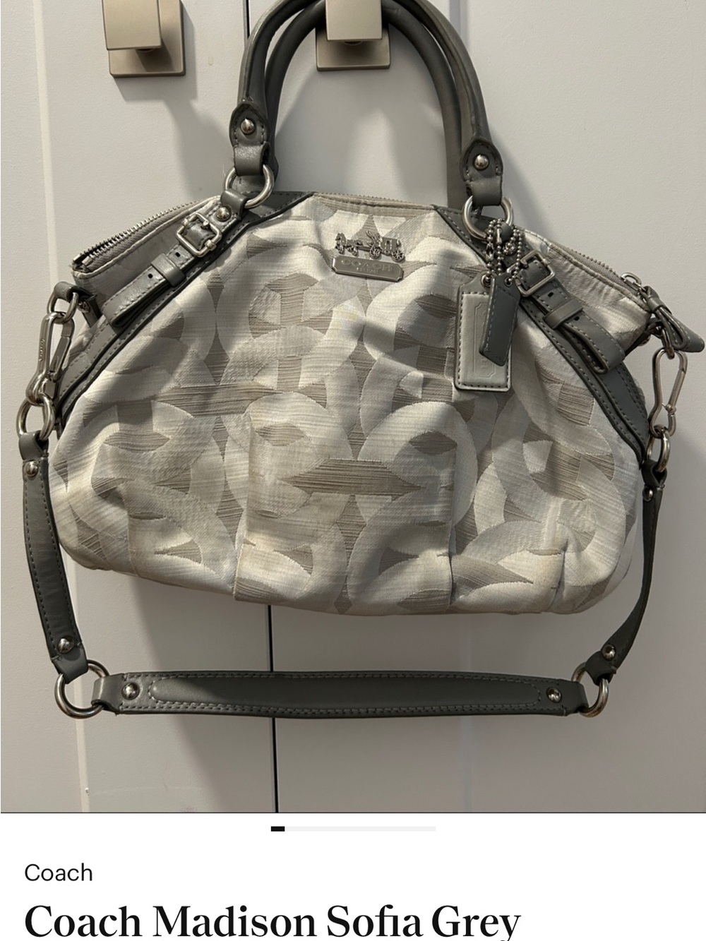 Coach Madison Sofia Satchel in Light Gray and Silver